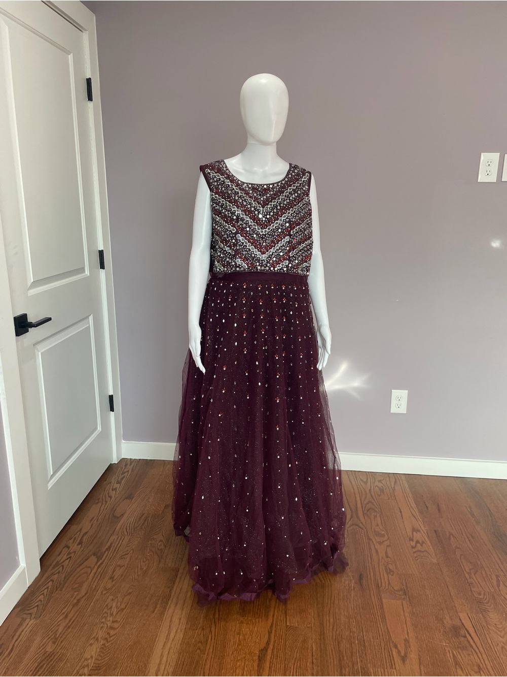 Girls' Sparkle Burgundy Embellished Tulle Dress